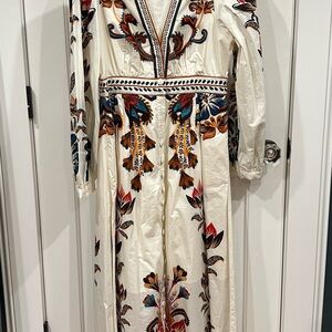 Anthropologie Cream Floral Long Sleeve Dress